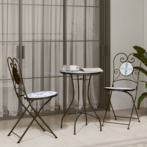 vidaXL Mosaic Bistro Set Blue and White Iron and Ceramic - 1 of 4