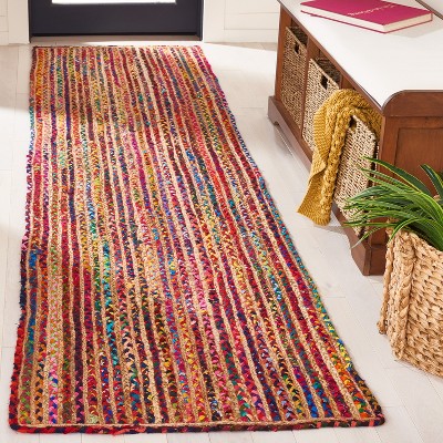 Colorful Natural Cotton Braided Runner Rug, 2'3" x 9'