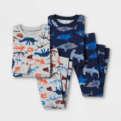 Boys' 4pc Dino Shark Print Pajama Set - Just One You® made by carter's Gray/Blue