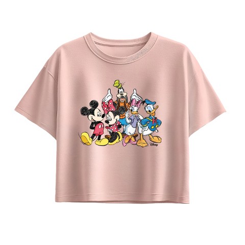 Disney Girls' Disney Disney Group Sketch Short Sleeve Boxy Graphic T-Shirt - Light Pink - Small