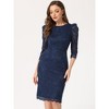 Allegra K Women's Crewneck 3/4 Sleeve Floral Lace Hidden Zipper Bodycon Dress - 3 of 4