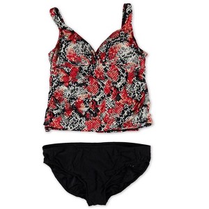 I.N.C International Concepts Womens Printed Ruched Brief 2 Piece Tankini, Red, 16 - 1 of 1