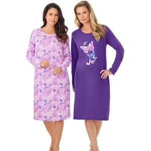 Dreams & Co. Plus Size 2-Pack Long-Sleeve Sleepshirt - 1 of 4