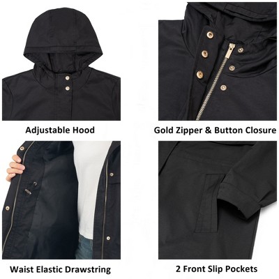 Женские куртки Alpine Swiss Tanya Womens Hooded Rain Jacket Long Raincoat Trench Coat Windbreaker Black XL — фото 3