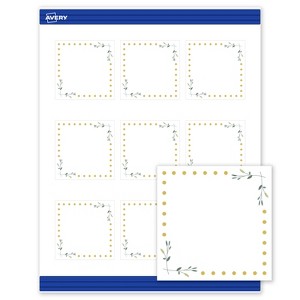 Avery Printable Square Cards, Gold Dots with Green Florals, 2.5" x 2.5", Matte White Square Cards, Laser/Inkjet, 90ct, Great for Business Cards - 1 of 4