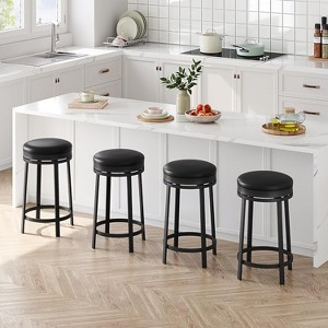 4pcs 360°Swivel Bar Stools,24" Counter Height with Footrest,Backless Round PU Leather Upholstered and Metal Frame, for Dining Room, Home Bar - 1 of 4