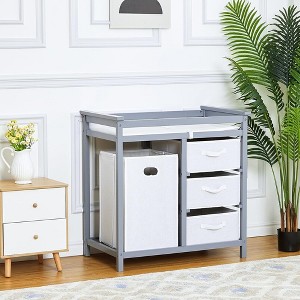 Wooden Baby Changing Table Solid Wood Diaper Changing Station Changing Table with Laundry Basket and Drawer - 1 of 4