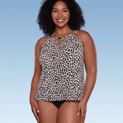 Women's Upf 50 High Neck Keyhole Tankini Top - Aqua Green® Multi Animal ...