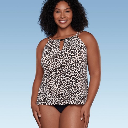 Women's UPF 50 High Neck Keyhole Tankini Top - Aqua Green® Multi Animal  Print L