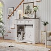 KTMBDW Farmhouse Sideboard Buffet Cabinet with 2 Drawers , Coffee Bar Storage with Sliding Barn Doors, Shelf for Dining Room, Living Room, White - 3 of 4