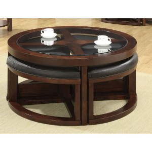40" Wooden Traditional Coffee Table with Glass Top, Ottomans and Multi-Functional Design for Living Room - 1 of 4