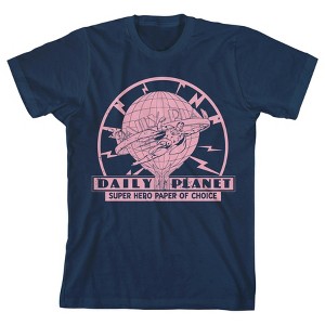 Superman Daily Planet Distressed Logo Youth Navy Blue Crew Neck Short Sleeve Tee - 1 of 2
