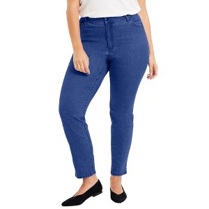 June + Vie by Roaman's Women's Plus Size Curvie Fit Straight-Leg Jeans - 1 of 4