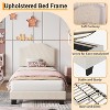 Twin Size Platform Bed Frame with Velvet Upholstered Headboard, Wooden Slats & Metal Support, Low Profile, Noise-Free,Pink/White - 4 of 4