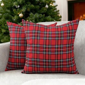 Velvet Red Tartan Plaid Throw Pillow Covers 18x18 Set of 2 Red Christmas Plaid - 1 of 2