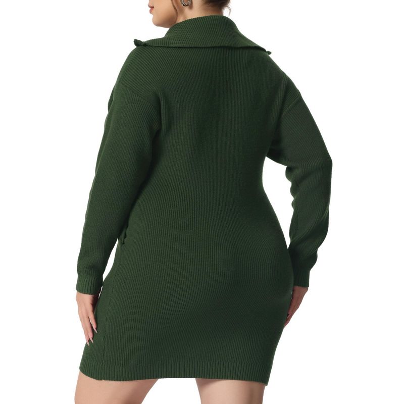 Agnes Orinda Women's Plus Size Knit Long Sleeve Zipper Collar Pullover Mini Sweater Dresses, 4 of 6