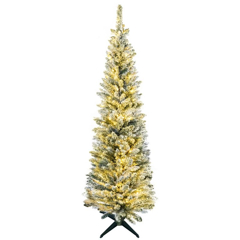 HOMCOM Pre-Lit Slim Noble Fir Artificial Christmas Tree with Realistic Branches, Warm White LED Lights and Tips, Green, 4 of 7
