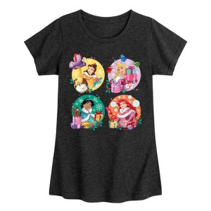 Girls' - Disney - Princess Christmas Grid Fitted Short Sleeve Graphic T-Shirt - 1 of 4