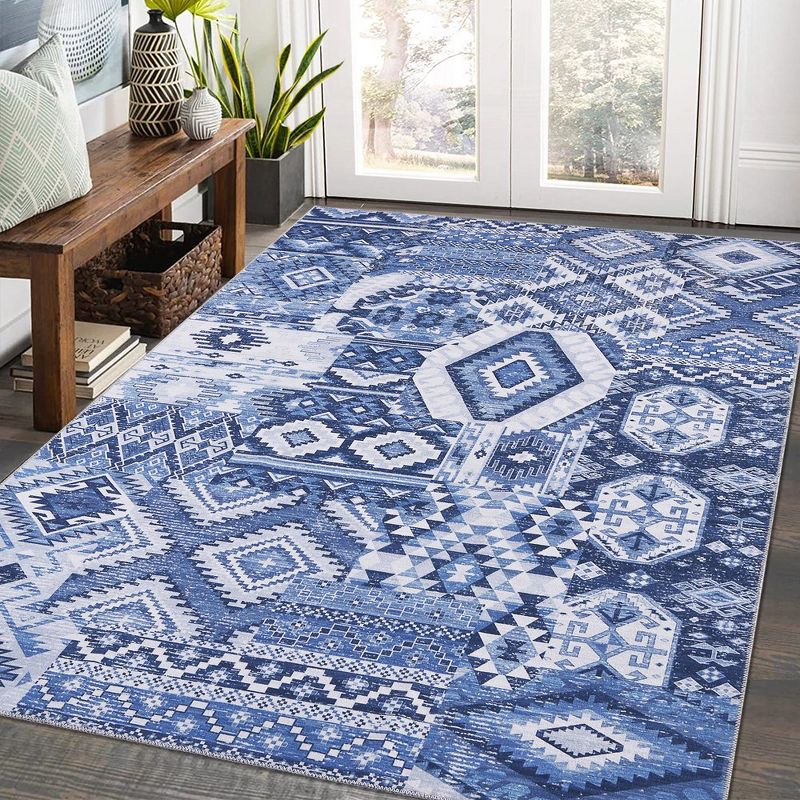 Vintage Area Rug Bohemian Washable Rug Soft Low Pile Rugs for Living Room Bedroom Dining Room, 3 of 9