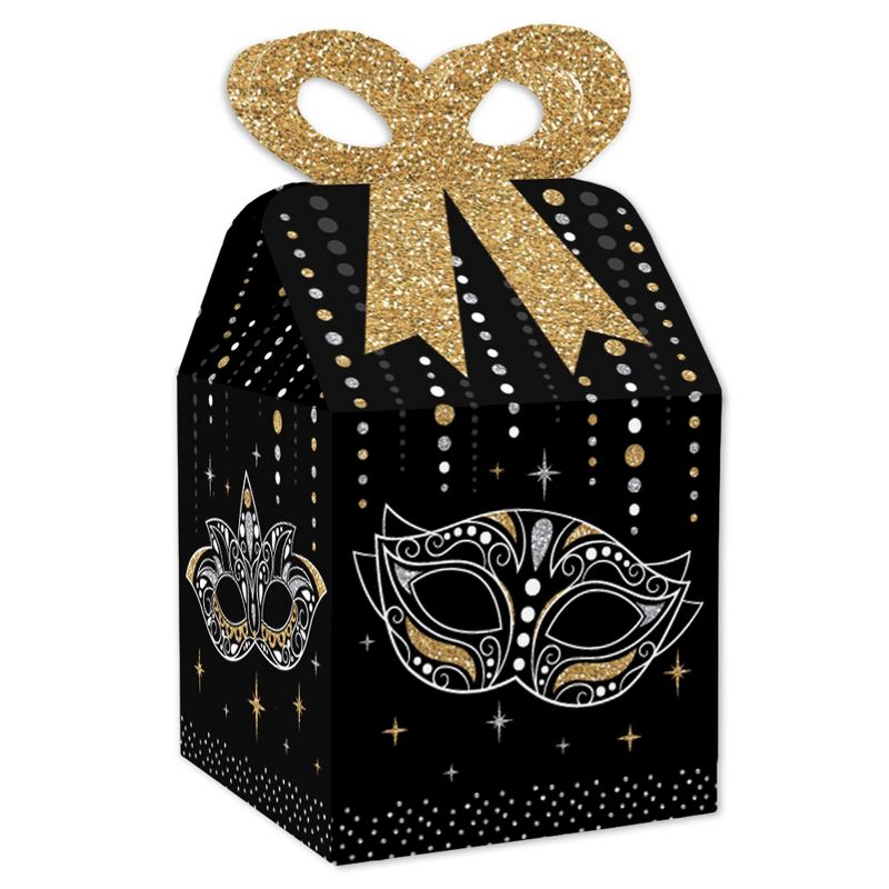 Big Dot of Happiness Masquerade - Square Favor Gift Boxes - Mask Party Bow Boxes - Set of 12, 1 of 9