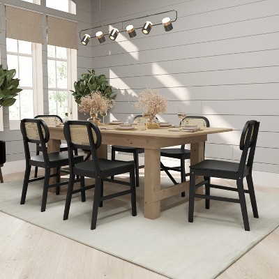 Black Solid Wood and Cane Side Chair with Natural Finish