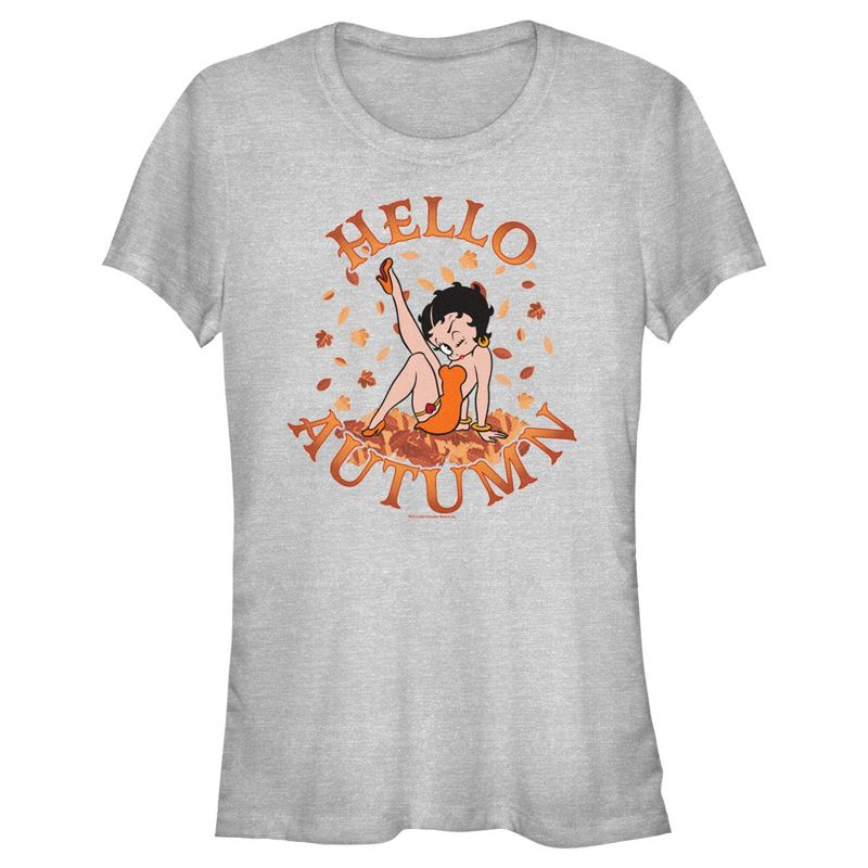 Juniors Womens Betty Boop Hello Autumn T-Shirt, 1 of 5