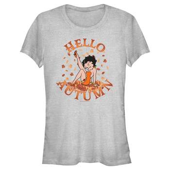 Juniors Womens Betty Boop Hello Autumn T-Shirt