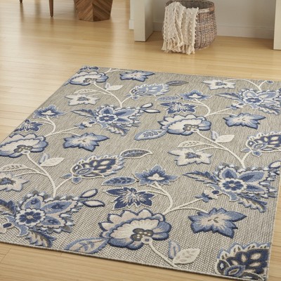 Blue Floral Synthetic 9' x 12' Washable Area Rug