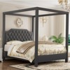 Full/Queen Size Canopy Bed Frame with Nailhead Decoration Headboard，Upholstered Bed Frame with Poles 4 Corner Bed Bracket,No Box Spring Needed - 2 of 4
