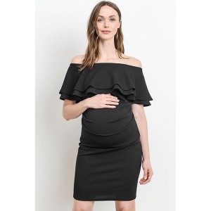 Hello Miz Women's Off Shoulder Double Ruffle Maternity Dress - 1 of 4