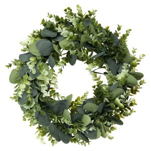 Unique Bargains Front Door Window Wedding Decor Handmade Green Leaf Eucalyptus Wreaths Green - 1 of 4
