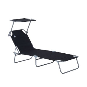 Osparple Beach Chairs for Adults Folding Tanning Chair with Sun Shade for Porch, Camping, Patio, Yard, Black - 1 of 4