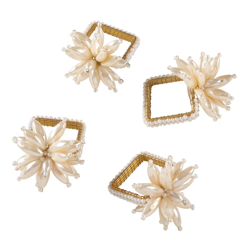 UPC 789323326430 product image for Ivory Faux Pearl Flower Design Wedding Special Napkin Ring Set of 4 - Saro Lifes | upcitemdb.com
