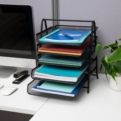 Black Metal Mesh 5-Tier Letter Tray Organizer Set of 2