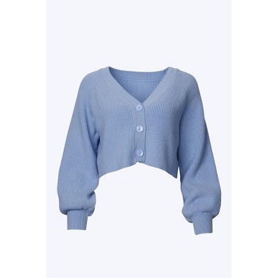Women's CROPPED SLOUCHY RIBBED-KNIT CARDIGAN - SUN IMPERIAL