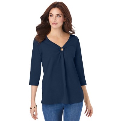 Roaman's Women's Plus Size Keyhole V Neck Ultimate Tee