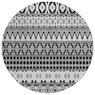 Black Gray And Ivory Quatrefoil Washable Indoor Outdoor Area Rug