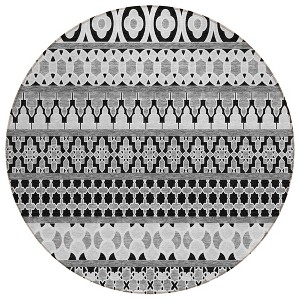 Black Gray And Ivory Quatrefoil Washable Indoor Outdoor Area Rug - 1 of 4