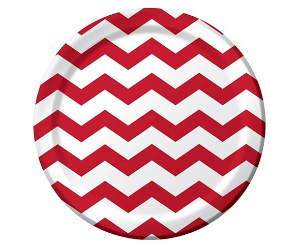 Classic Red Chevron and Dots 9" Paper Plates - 8ct