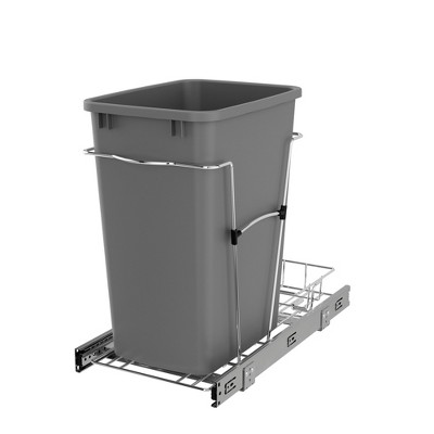 Rev-A-Shelf RV-12KD Series 35-Quart Kitchen Cabinet Pull-Out Waste Container with Rear Storage and Chrome-Plated Wire Bottom Mount