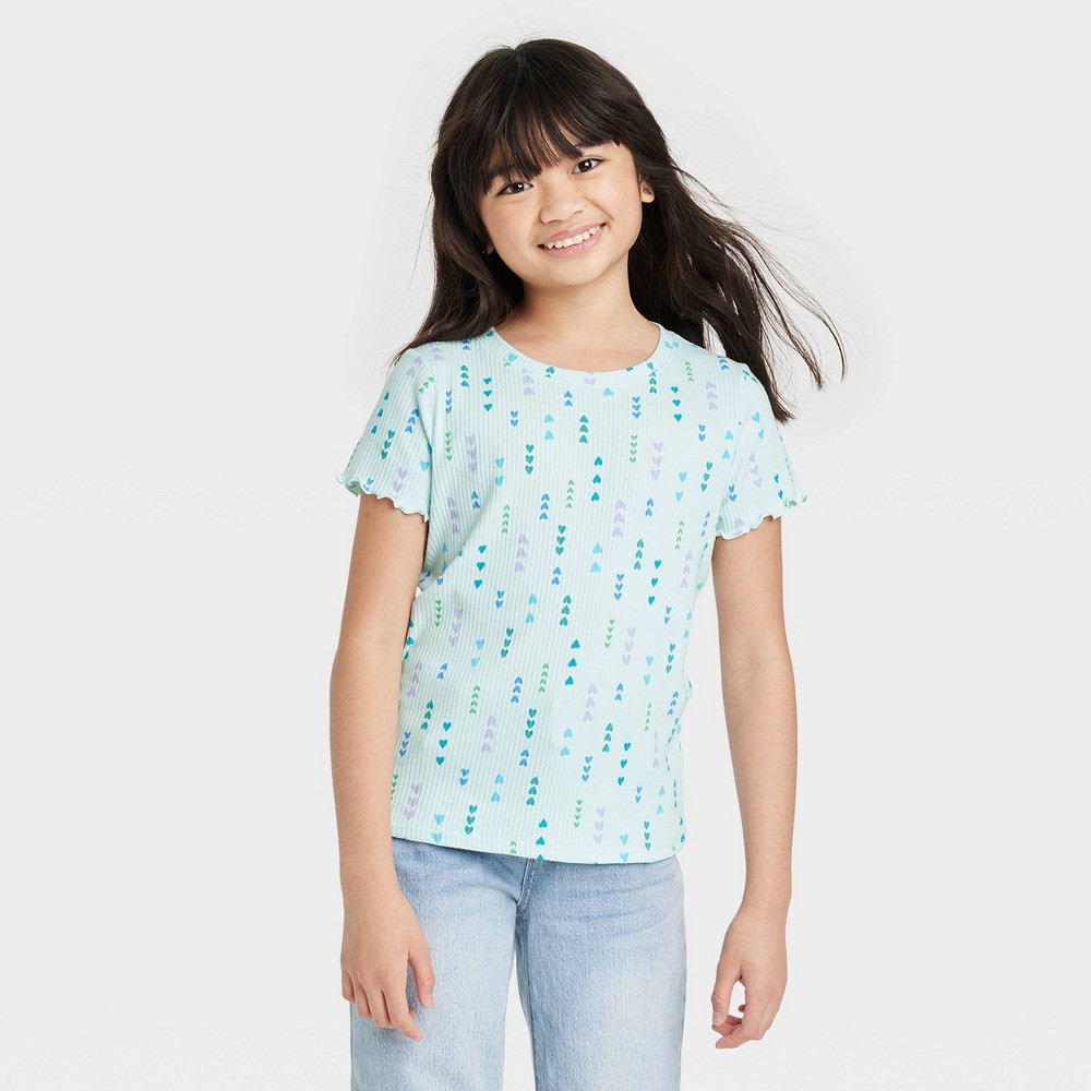 size xs Girls' Short Sleeve Ribbed T-Shirt - Cat & Jack Light Blue XS