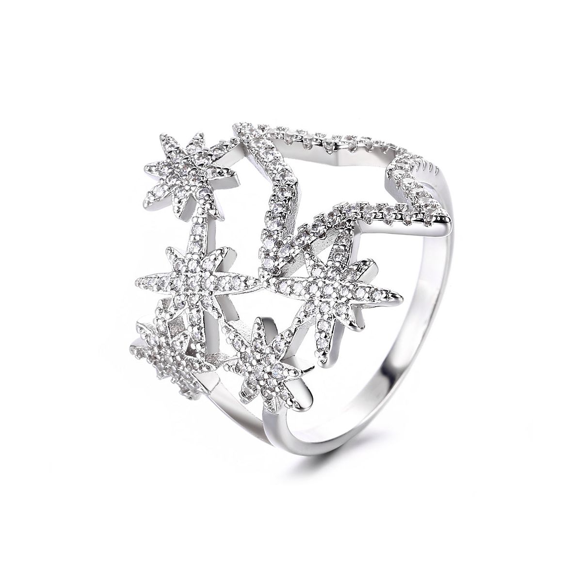 Sterling Silver Star Ring with Crystals