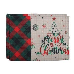 Unique Bargains Christmas Place Mats Linen Red Green Beige White 13"x17.7" 2 Pcs - 1 of 4
