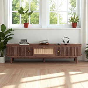 Modern Design TV Stand for 75" TVs, Media Console with Rattan Drawer and Sliding-Door Cabinets for Living Room - 1 of 4