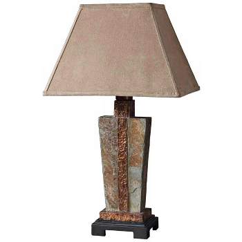 Uttermost Rustic Table Lamp 29" Tall Natural Slate Hammered Copper Brushed Suede Shade for Living Room Bedroom House Nightstand