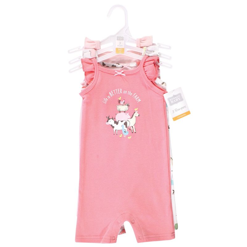 Hudson Baby Infant Girl Cotton Rompers, Girl Farm Animals, 3 of 7