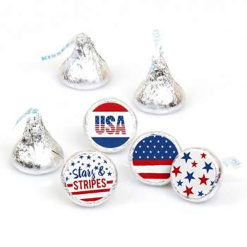 Big Dot of Happiness Stars & Stripes - USA Patriotic Party Round Candy Sticker Favors - Labels Fits Chocolate Candy (1 Sheet of 108)