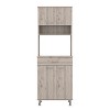 Pantry Cabinet 67" H, Four Doors, One Drawer, Three Internal Shelves, 2 External Storage Shelves, Microwave Storage Option, Four Legs, Light Gray - 3 of 4