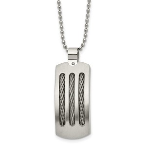 Black Bow Jewelry Stainless Steel Cable Inlay Convex Curved Dog Tag Necklace, 22 Inch - 1 of 4
