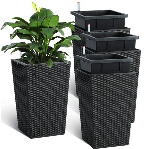 Garvee 16 Inch Tall Planters Set of 4, Outdoor&Indoor Planter Pots, High Front Porch Planter Pots with Drainage Holes, Water Level Monitor - 1 of 4